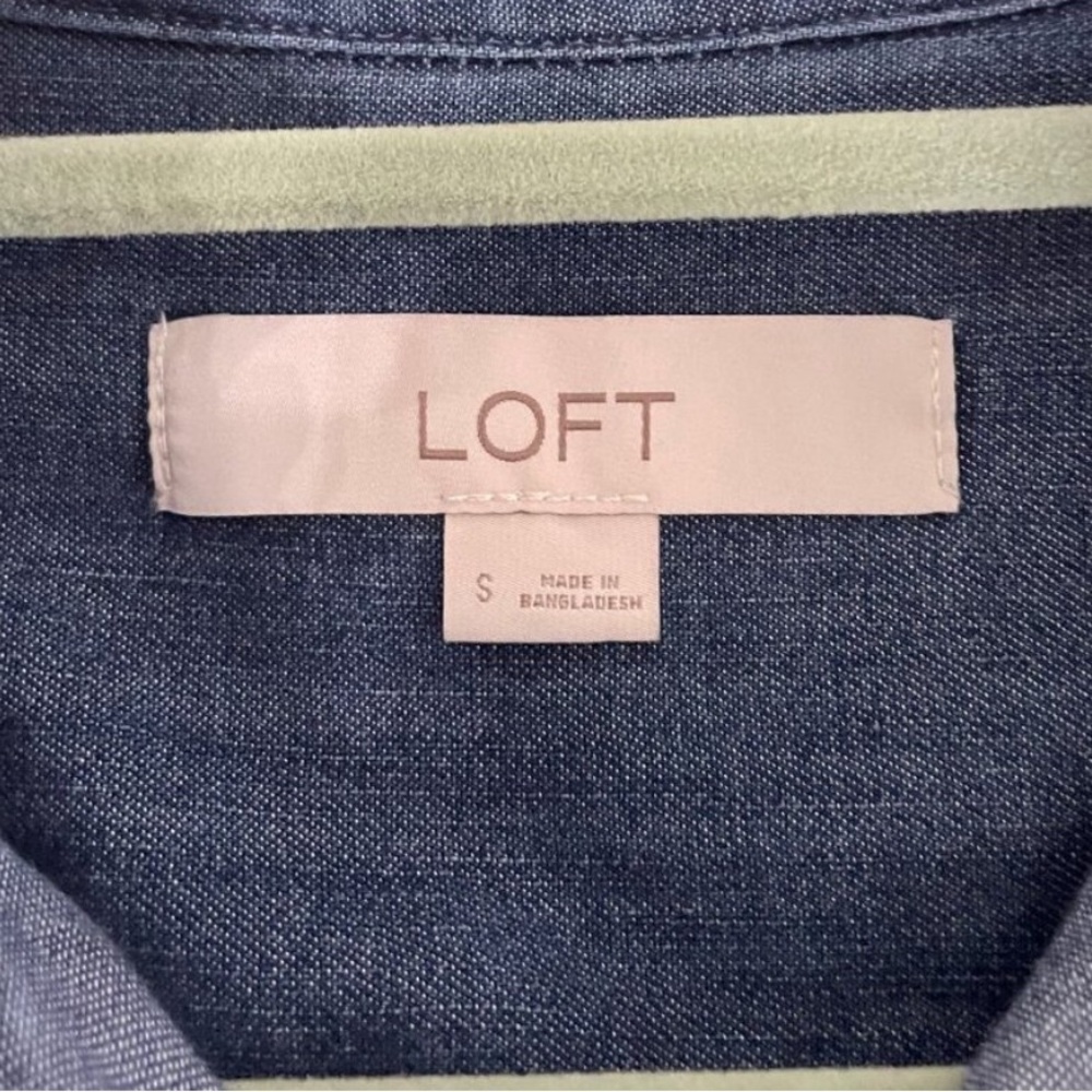 LOFT Ruffled Denim Button-Up Blouse - Blue - Picture 5 of 7